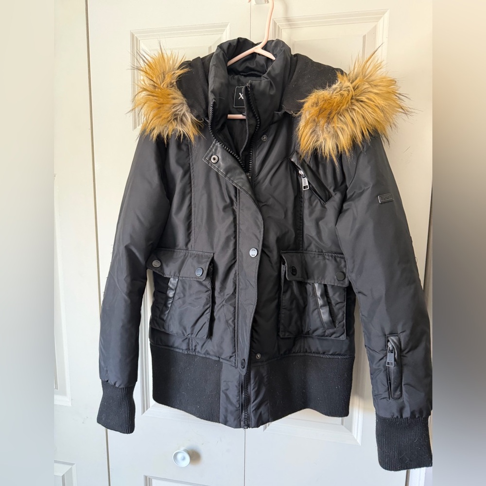 XOXO Black Outerwear with Faux Fur Trim